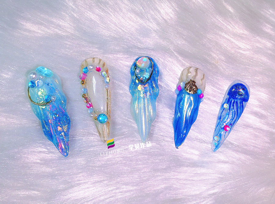 美人魚美甲、泡泡美甲、玫瑰雕花美甲 |  南寧美甲短期培訓(xùn)班作品