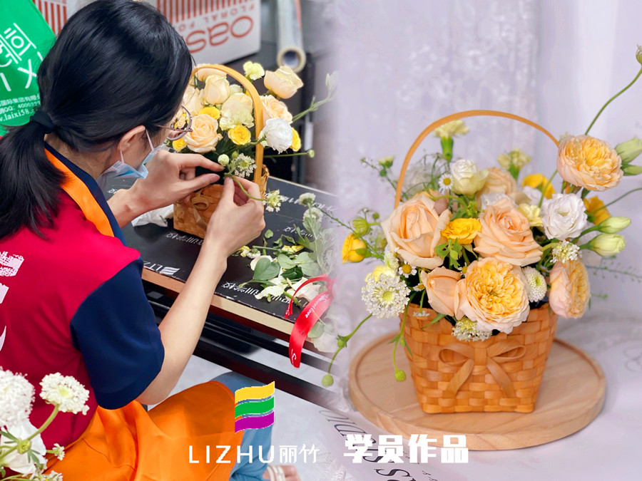 奶油系手提花籃特點(diǎn)，?廣西學(xué)花藝零基礎(chǔ)課程