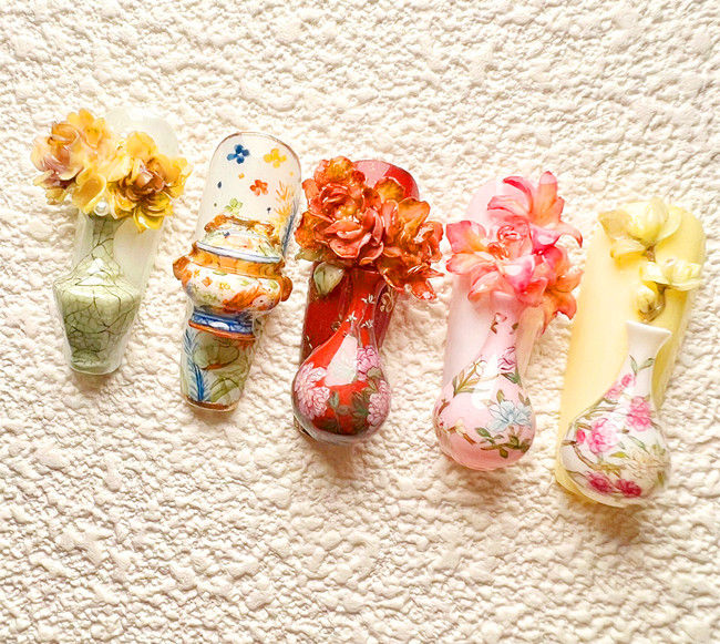 國風(fēng)瓷器美甲，南寧美甲款式造型作品