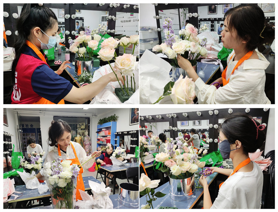 白玫瑰抱抱桶練習(xí)，廣西婚慶花藝設(shè)計(jì)培訓(xùn)課堂